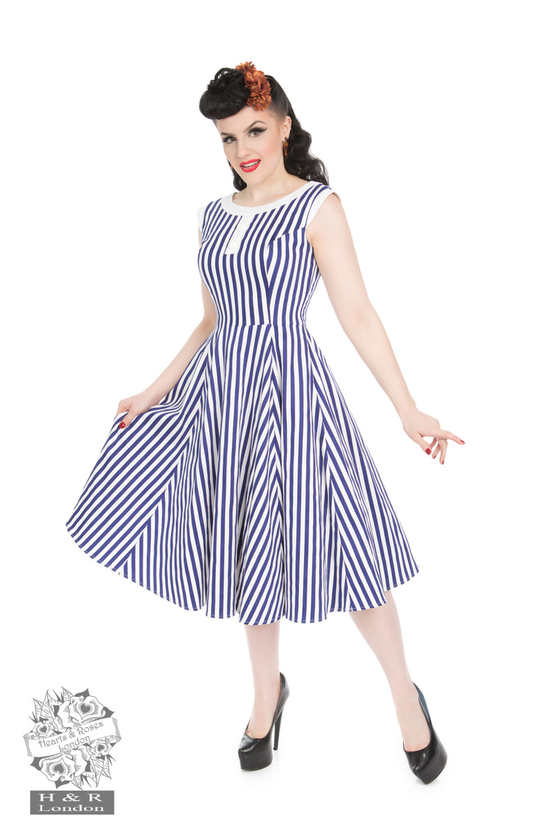 Blue Stripe Hepburn Dress